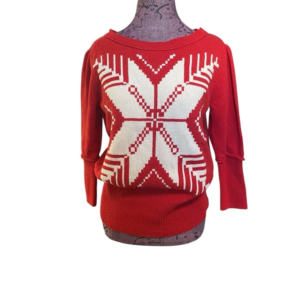 Sundance Red Snowflake Lambswool Blend Sweater